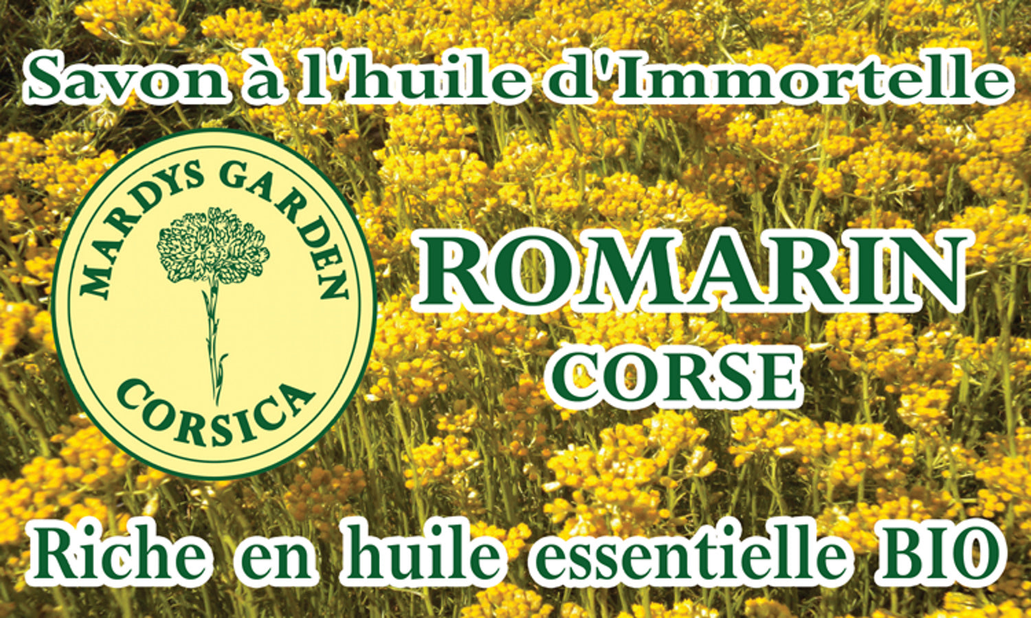 Rosemary Soap 100g label. Rosemary from Corsica. Rich in organic essential oil